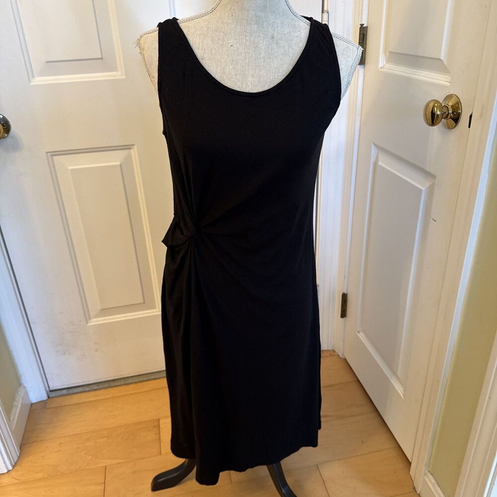 KNOT DETAILS barbara lesser Black jersey dress midi stretch rayon size M